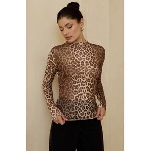 See You Monday NWT Mock Neck Leopard Print Long Sleeve Lined Mesh top Size L
